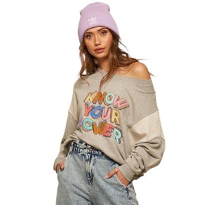 Slickblue Women's Relaxed Fit French Terry Sweatshirt - "Know Your Power" Print, Heather Grey, Size S-L - 1 of 4
