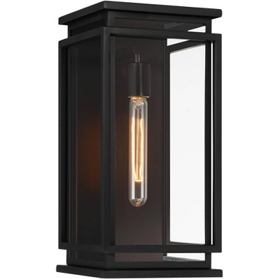 Possini Euro Design Alastor 16 1/2" High Modern Outdoor Wall Light Fixture Mount Porch House Exterior Outside Weatherproof Black Clear Glass Shade