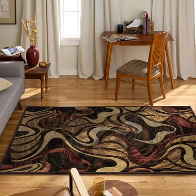 Catalina Black and Brown Abstract Swirl Synthetic Area Rug