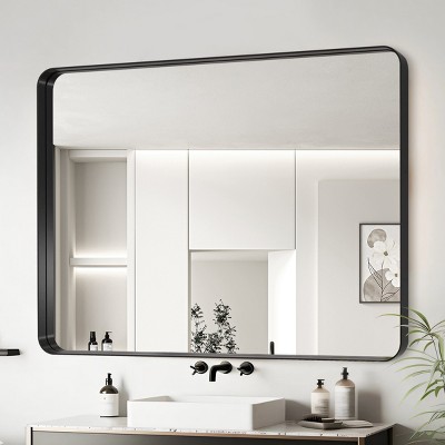 GlasFlength Decorative Wall Mirrors Rectangular Accent Mirror Wall Mirror Polished Mirror Decorative Mirror for Living Room, Black, 36"*30"*2"