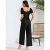 Whizmax Women's Maternity Summer Cutout Jumpsuits Puff Short Sleeve Sweetheart Neck Ruffle Casual High Waist Wide leg Rompers - 3 of 4