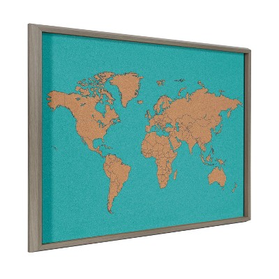 24" x 32" Blake World Map Framed Printed Cork by the Creative Bunch Studio Gray - Kate & Laurel All Things Decor