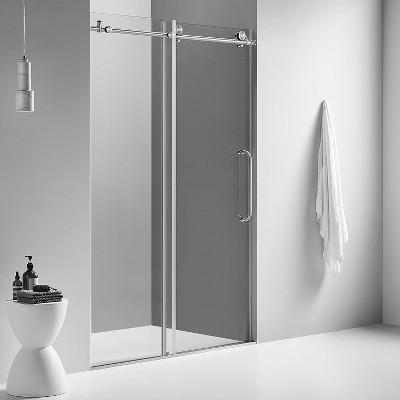 Serene Valley 60 x 66 Inch Big Roller Frameless Sliding Stainless Steel Shower Door with Superclear 3/8 Inch Tempered Glass, Brushed Nickel