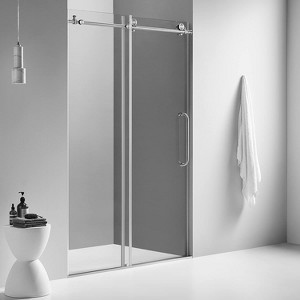 Serene Valley 60 x 66 Inch Big Roller Frameless Sliding Stainless Steel Shower Door with Superclear 3/8 Inch Tempered Glass, Brushed Nickel - 1 of 4
