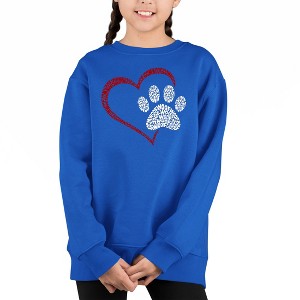 LA Pop Art Paw Heart - Girl's Word Art Crewneck Sweatshirt - 1 of 4
