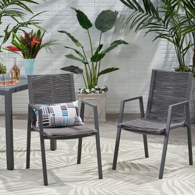 Coolbibila-Modern Aluminum Dining Chair,  Dining Chairs Set Of 2 With Rope Seat, Chair With Unique Rope Weaving For Outdoor