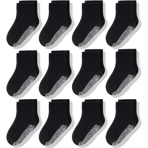 Cozyway Non-Slip Crew Grip Infant Socks, 12 Pack for Boys & Girls, Black, 6-12 Months, Unisex - 1 of 4