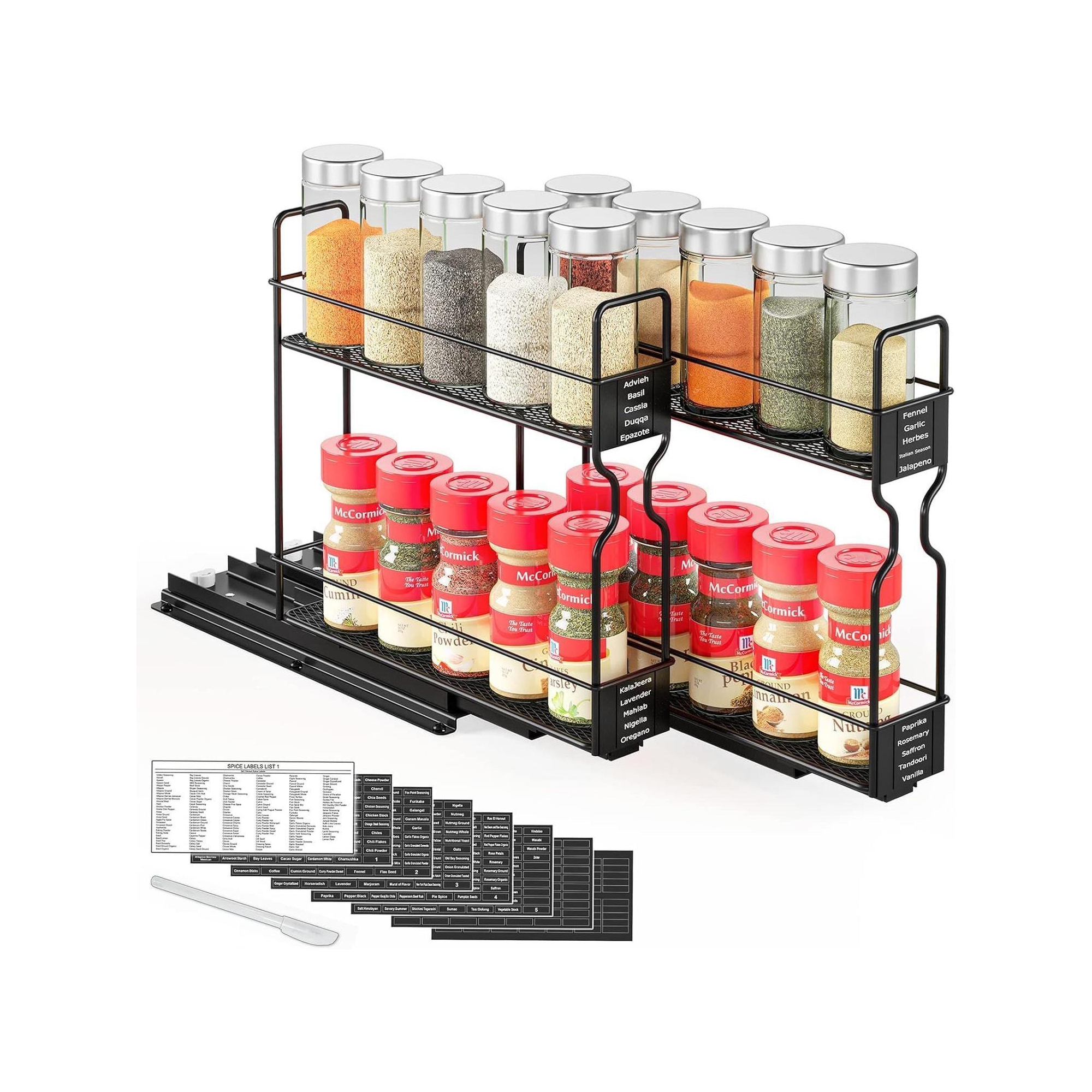 Pull Out Spice Rack Organizer(no jars included) for Cabinet,with Labels,2 Drawers 2-Tier