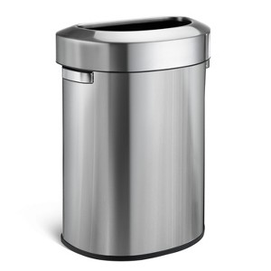 Home Zone Living 18 Gallon Stainless Steel Open Top Trash Can with Semi-Round Flat Back, Silver - 1 of 4