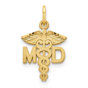 Black Bow Jewelry 14k Yellow Gold Satin and Diamond Cut MD Caduceus Charm - 1 of 4