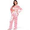 Anna-Kaci Lounge Women's Pink Heart Print Pajama Set with Button-Up Long Sleeve Top and Relaxed Fit Pants- Pink,Small - 4 of 4