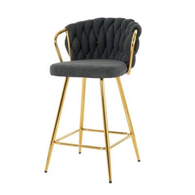 NicBex Set of 2 Bar Stools for Kitchen Island,Modern Linen Counter Bar Stools with Gold Plated Legs,Bar Chairs for Dining Rooms,Kitchens Islands