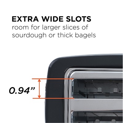 Compact Black Stainless Steel 2-Slice Toaster with Wide Slots
