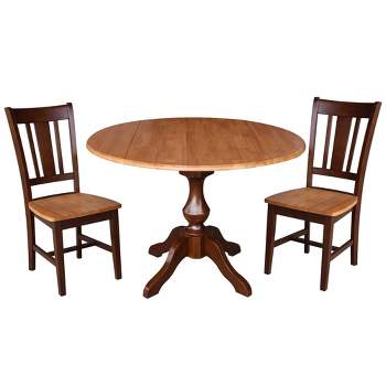 30.3" Round Top Pedestal Extendable Dining Table with 2 Chairs Cinnamon/Espresso - International Concepts