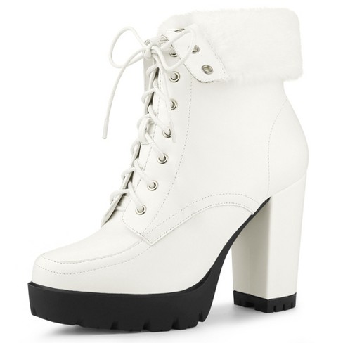 White lace clearance up chunky heels