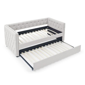VYNXARIA Cozy Beige Tufted Daybed with Twin - Sized Trundle: Button - Adorned Square Arms for Ultimate Comfort - 1 of 4
