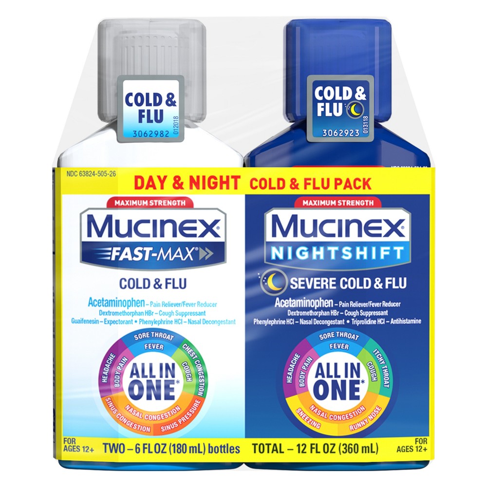 exp Jul 2026 Mucinex Max Strength Cold & Flu Medicine - Day & Night - Liquid - 6 fl oz/2ct