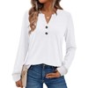 Women's 2025 Fall Long Sleeve Henley Top Dressy Casual V-Neck Blouse Trendy Loose Fit Button Up Shirts Cute T-Shirt - 2 of 4