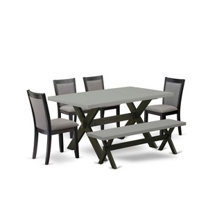 HomeStock 6-Piece Rectangle Natural Oak Finish Solid Wood Top Dining Table with 1-Bench, 4 Upholstered-Chairs - 1 of 4