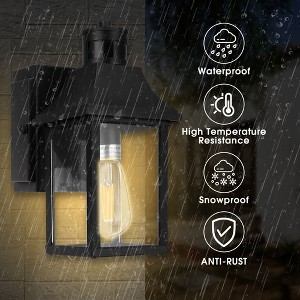 DORESshop 1-Light Black Dusk to Dawn Motion Sensor Outdoor Wall Lantern Sconce with Clear Glass and Built-In GFCI and USB Outlets - 1 of 4