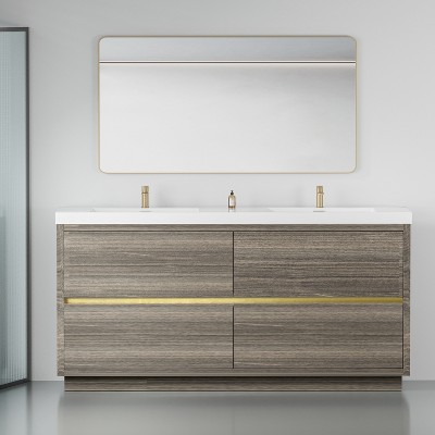 Bencmate Bathroom Storage Cabinets Freestanding Bathroom Vanity, Storage Cabinet with Countertop and Soft closing Drawers, Brown, 66.1"*25.2"*41.5"
