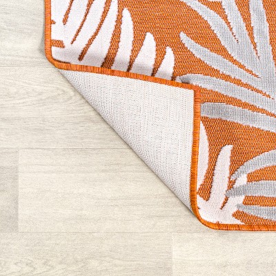 Montego Tropical Palm Orange Navy Ivory 3' x 5' Synthetic Area Rug