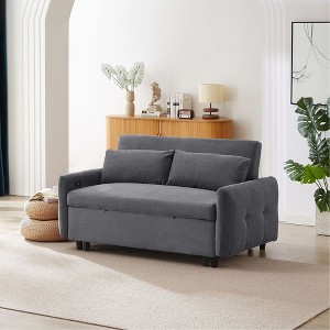 NicBex 57" Pull-Out Sofa Bed,Modern Convertible Loveseat Sofa with 2 Throw Pillows and USB Ports,Corduroy 2-Seater Couch for Living Room - 1 of 4