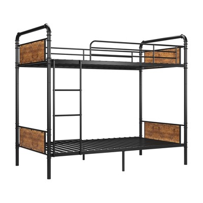 Twin Over Twin Metal Bunk Bed w/ Ladder & 16.6" Guardrail, Space-Saving for Kids/Adults, No Box Spring Needed - Great for Small Spaces