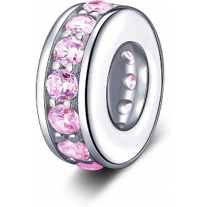 Sterling Silver Clear CZ Spacer Charm Bead for Bracelets - 1 of 4