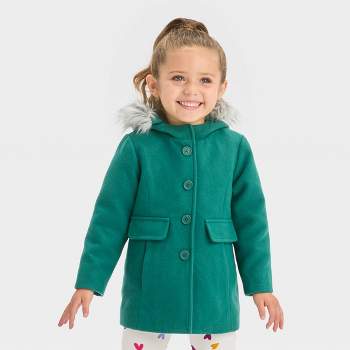 Toddler Girls' Hooded Wool Coat - Cat & Jack™ Green 3T
