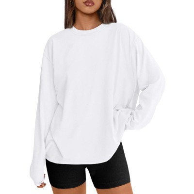 Oversized Long Sleeve T Shirts for Women Fall Winter Blouses 2025 Trendy Basic Crewneck Tees Casual Tunics Workout