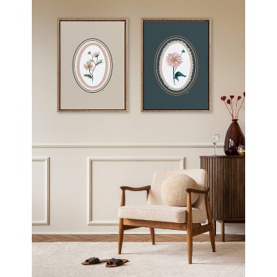 Gold Beaded Frame Floral Canvas Wall Art Set, 18x24