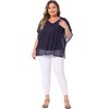 Agnes Orinda Women's Plus Size Short Sleeve V Neck Double Layers Mesh Blouses - 3 of 4