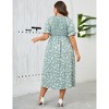 Womens Plus Size Ruffle Dress Square Neck High Wasit Smocked Dress Summer Casual Dress with Lantern Sleeve - 4 of 4