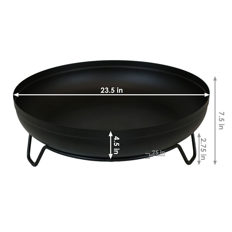 Sunnydaze Outdoor Camping or Backyard Steel with Heat-Resistant Finish Fire Pit Bowl on Stand - 23" - Black, 3 of 8