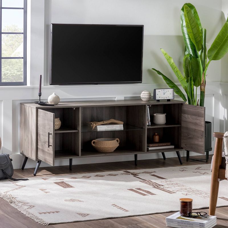 2 Door Mid-Century Modern Wood Storage TV Stand for TVs up to 65" - Saracina Home, 3 of 23