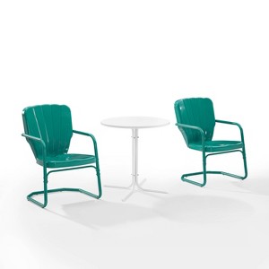Ridgeland 3pc Outdoor Bistro Set with Table & 2 Chairs - Turquoise Gloss - Crosley - 1 of 4