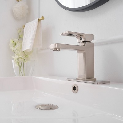 Brushed Nickel Single-Handle Low-Arc Bathroom Faucet with Drain Assembly