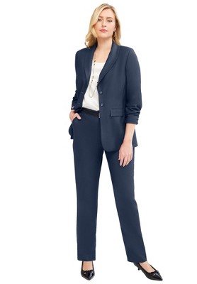 Jessica London Women's Plus Size Two Piece Single Breasted Pant Suit Set -  28 W, Navy Blue : Target