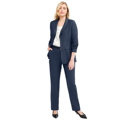 Jessica London Women's Plus Size Two Piece Single Breasted Pant Suit Set -  18 W, Navy Blue