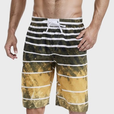 Anna-Kaci Swim Men's Striped Swim Trunks with Adjustable Waistband and Lightweight Quick-Dry Fabric for Active Comfort