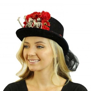 KBW Skeleton Couple Adult Costume Top Hat with Red Roses - 1 of 3