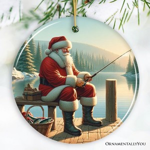 Peaceful Fishing Session with Santa Claus Christmas Ornament, Gift for Anglers| OrnamentallyYou - 1 of 4