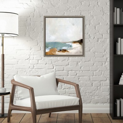 16'' Square Teal and Sepia Canvas Beach Landscape Print