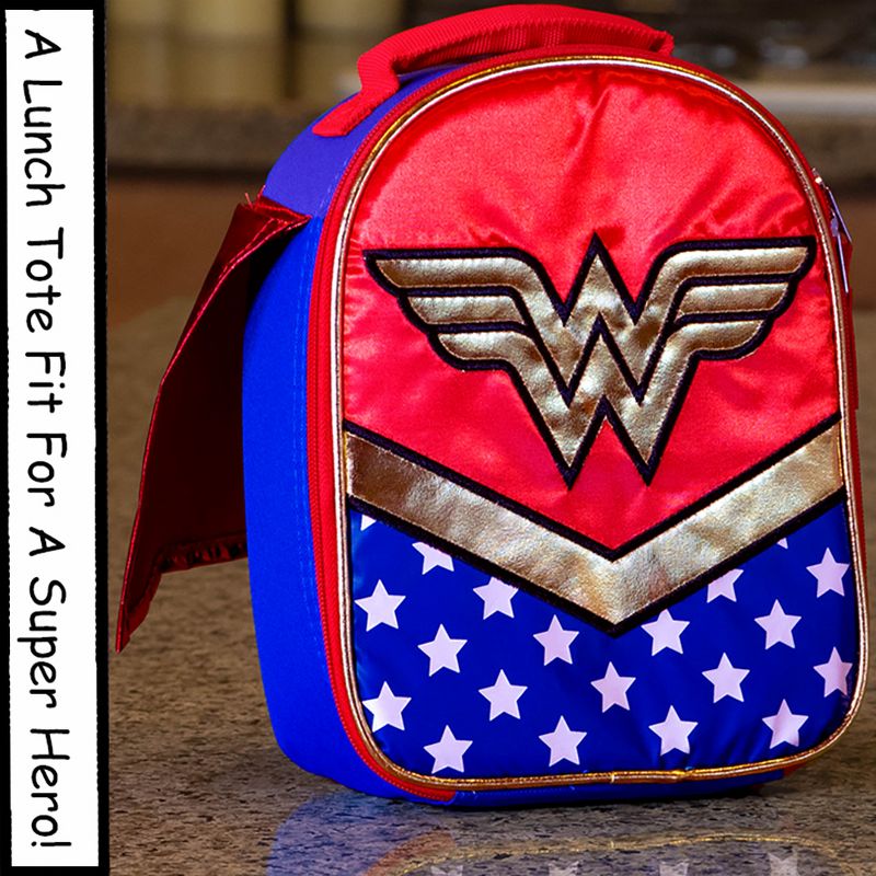 DC Wonder Woman Lunch Box Soft Kit Insulated Cooler Bag With Cape Blue, 4 of 5