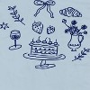 Rerun Island Women's Cake Wine Flowers Croissant Short Sleeve Graphic Cotton T-Shirt - Light Blue L - 2 of 4