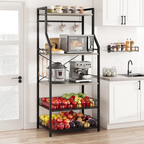 Whizmax Kitchen Bakers Rack Coffee Bar With Storage 5 tiers Microwave Stand Kitchen Rack Kitchen Shelf Rustic Gray Target