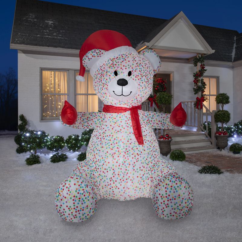 Gemmy Animated Airblown Inflatable Hugging Candy Sprinkles Bear w/Santa Hat and Scarf Giant, 8.5 ft Tall, 2 of 3