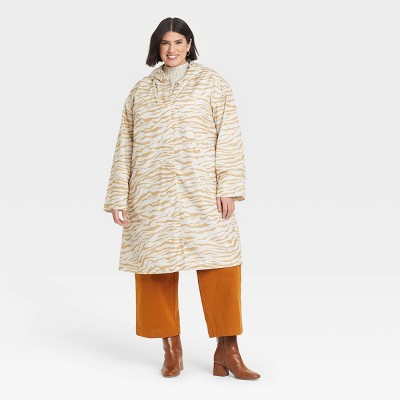 Women's Plus Size Rain Coat - Ava & Viv™ Rust Zebra Striped