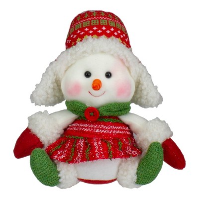 Northlight 8" Red and Green Sitting Snowman Girl Christmas Figure